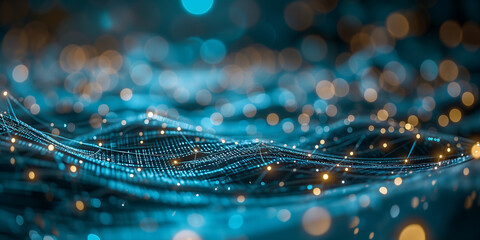 Technology digital wave background concept.Beautiful motion waving dots texture with glowing...
