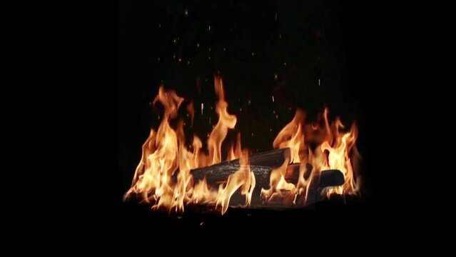 Bonfire. Black Background. CloseUp