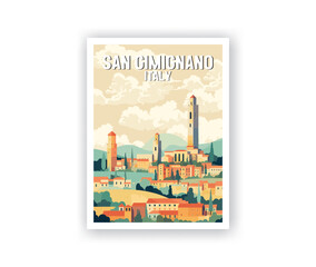 Naklejka premium San Gimignano Illustration Art. Travel Poster Wall Art. Minimalist Vector art