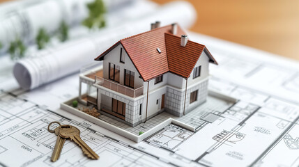 Key with a house shape keychain in the door keyhole