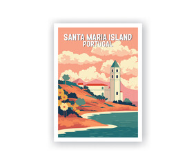 Santa Maria Island Illustration Art. Travel Poster Wall Art. Minimalist Vector art