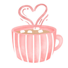 Pink cup with hot chocolate Valentine's day clipart