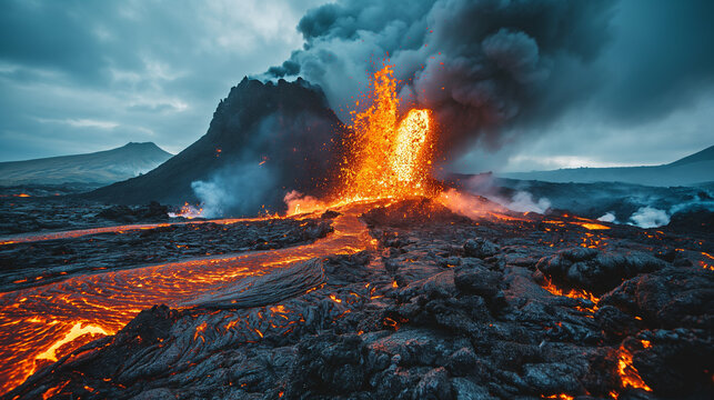 Volcano eruption scenery background