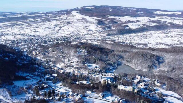 Aerial view of Sovata resort - Romania in winter