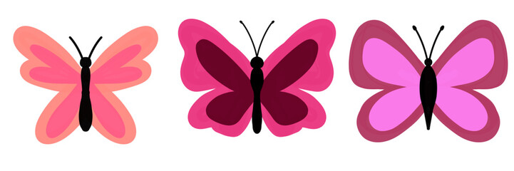 Set mariposas tonos rosa sin fondo ilustración original simple