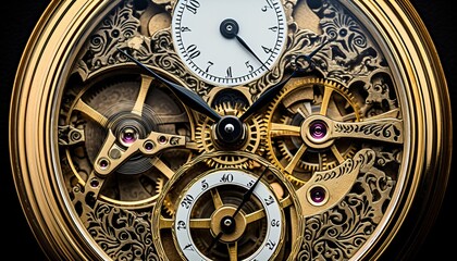 Fototapeta na wymiar Intricate filigree patterns on vintage pocket watch case, exquisite metalwork and engravings