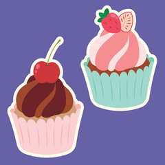 Cute cupcake muffin design vector art with decorative elements. 