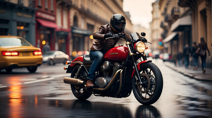 Obraz na płótnie Canvas A motorcycle rider speeding on a road