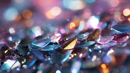 Close-up of a vibrant, sparkling texture in a rainbow of colors, creating a dreamy backdrop for joyful events - obrazy, fototapety, plakaty