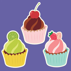 Cute cupcake muffin design vector art with decorative elements. 