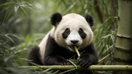 Fototapeta premium A panda chewing on bamboo