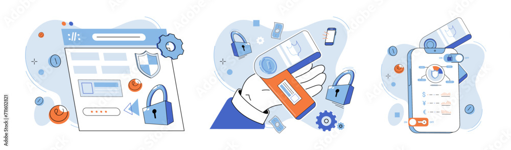 Poster crypto wallet vector illustration. cryptocurrencies stored in digital wallets provide decentralized 