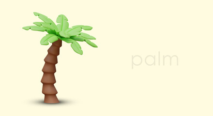 Fototapeta na wymiar Lonely palm tree in cartoon style. Realistic vector object on colored background, place for text. Concept of vacation at tropical resort. Advertising template