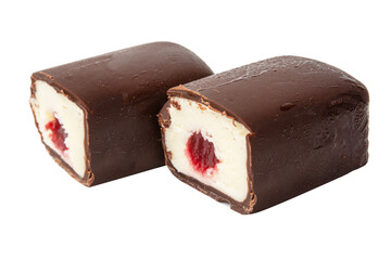 Cut glazed curds with berry filling isolated on white