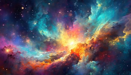 Fototapeta na wymiar Colourful Space Galaxy Cloud Nebula. Starry Night Cosmos. Supernova Background Wallpaper