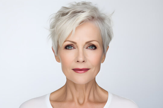 Beautiful elderly woman in her 50s or 60s with youthful appearance with short modern hair
