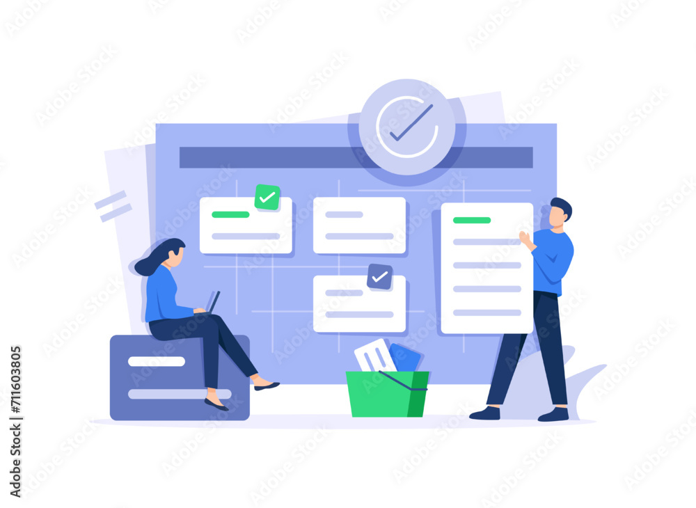 Poster schedule planning,filling check list, making schedule using calendar. business and organization conc