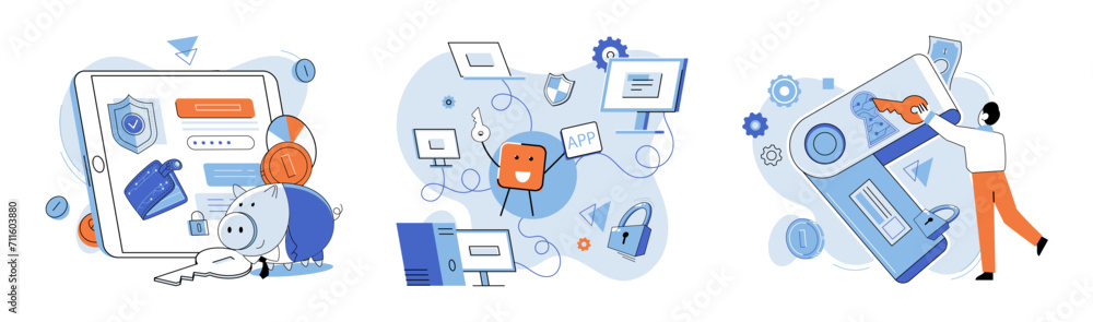 Poster crypto wallet vector illustration. the internet serves as gateway for digital wallet transactions ca