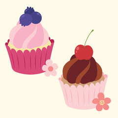 Cute cupcake muffin design vector art with decorative elements. 