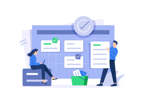 Schedule planning,filling check list, making schedule using calendar. Business and organization concept,Characters planning work tasks