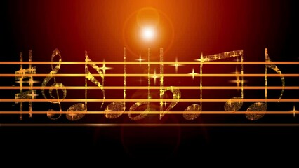 4K Music Note Animation for melody sound and orchestra concert. notes, clefs, and other musical staff symbols fly in colorful light rays for the intro, concert, titles, credits, show, portfolio, scree