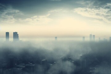 Naklejka premium A city skyline with smog, fog and smoke.Air pollution of the city, environmental problem. Generative Ai