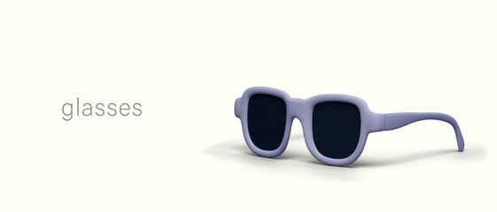 Realistic glasses with black lenses. Vector banner with sunglasses and place for text. Commercial web concept for optics, ophthalmology clinic. Summer fashion accessories