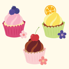 Cute cupcake muffin design vector art with decorative elements. 
