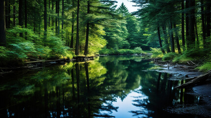 Fototapeta na wymiar river in forest. Generative Ai