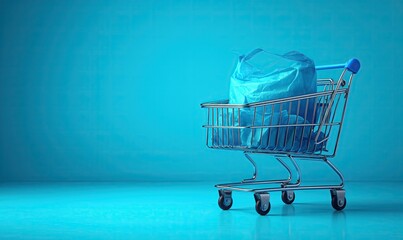 Shopping cart on a blue background.