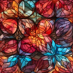 stained glass window with foliage patterns seamless pattern
