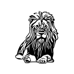 black and white sketch of a lion with a transparent background