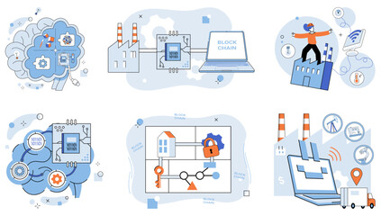 Industry 4 vector illustration. The business network is playground where metaverse and Industry 4 converge Industry 4s heartbeat resonates with rhythm interconnected information technology