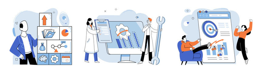 Business development. Vector illustration. Finance experts predict and respond to economic fluctuations Banking regulations are crucial for maintaining financial stability Marketing research informs