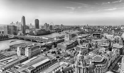 Aerial view with the city skyline of London, England, UK