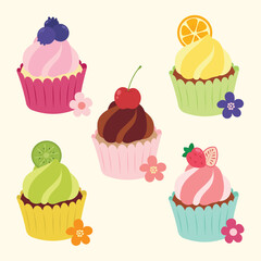 Cute cupcake muffin design vector art with decorative elements. 