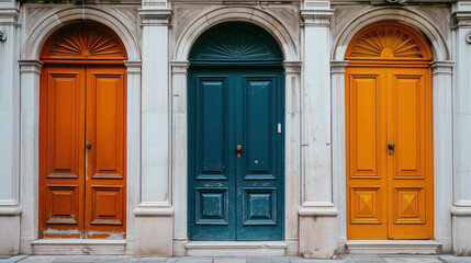 Fototapeta na wymiar Row of colorful doors on a historic street.