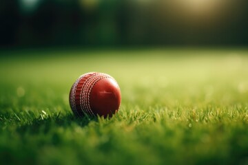 Green turf and cricket ball