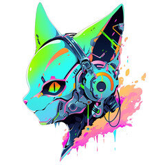 Techno-Feline Isolated Cyberpunk Cat Character Illustration