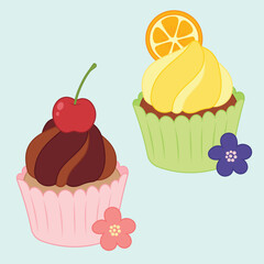 Cute cupcake muffin design vector art with decorative elements. 