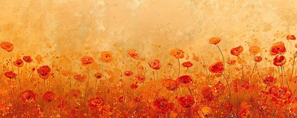 Orange and red flower field. Beautiful abstract nature header web banner design in bright colors