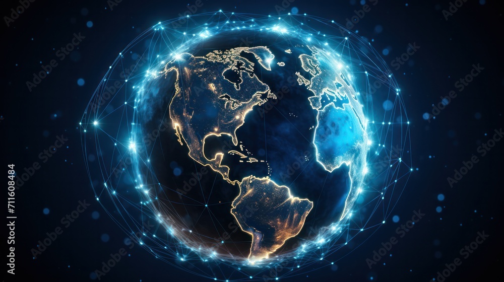 Wall mural digital data network conveying global abstract illustration of a scientific technology data network 