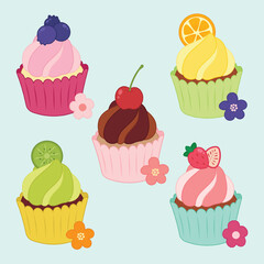 Cute cupcake muffin design vector art with decorative elements. 