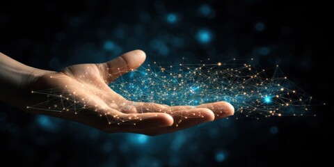 Hands touching the big data structure, Digital data network connections, Data transformation, Digital transformation conceptual for next generation technology era, AI, Machine learning