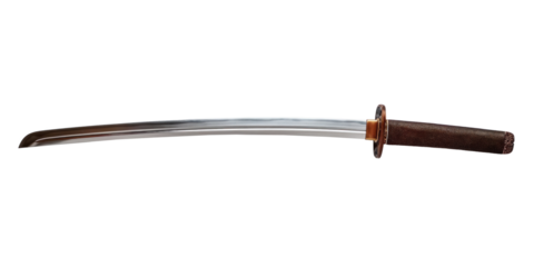 A samurai sword with a sharp blade, transparent or isolated on white background