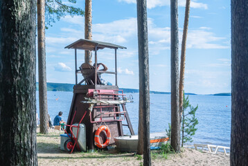 Lifeguard tower on the beach. A tower for organizing a rescue post on the beach. A lifeguard tower...