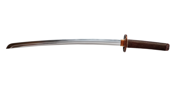 A samurai sword with a sharp blade, transparent or isolated on white background