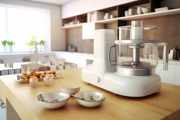 Fototapeta na wymiar Modern kitchen with a white food processor. Generative AI