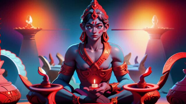 Spiritual Indian God - Brahma background animation. Anime Style. Seamless loop. AI generated