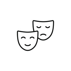 Theater masks line icon isolated on transparent background. Drama comedy and tragedy line icon